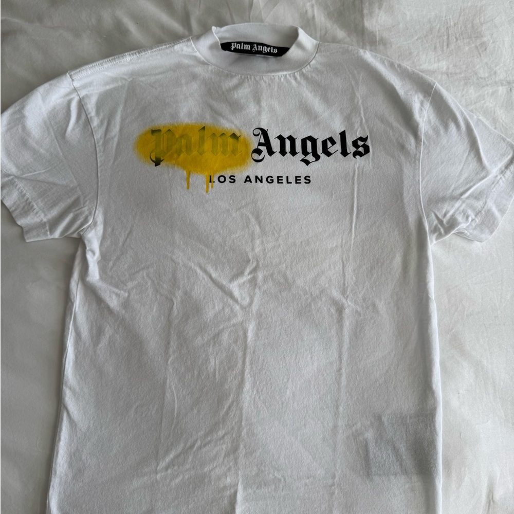 Palm Angels White Tee with Yellow Graphic